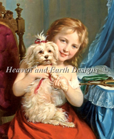 A Young Girl With Bichon Frise - Click Image to Close